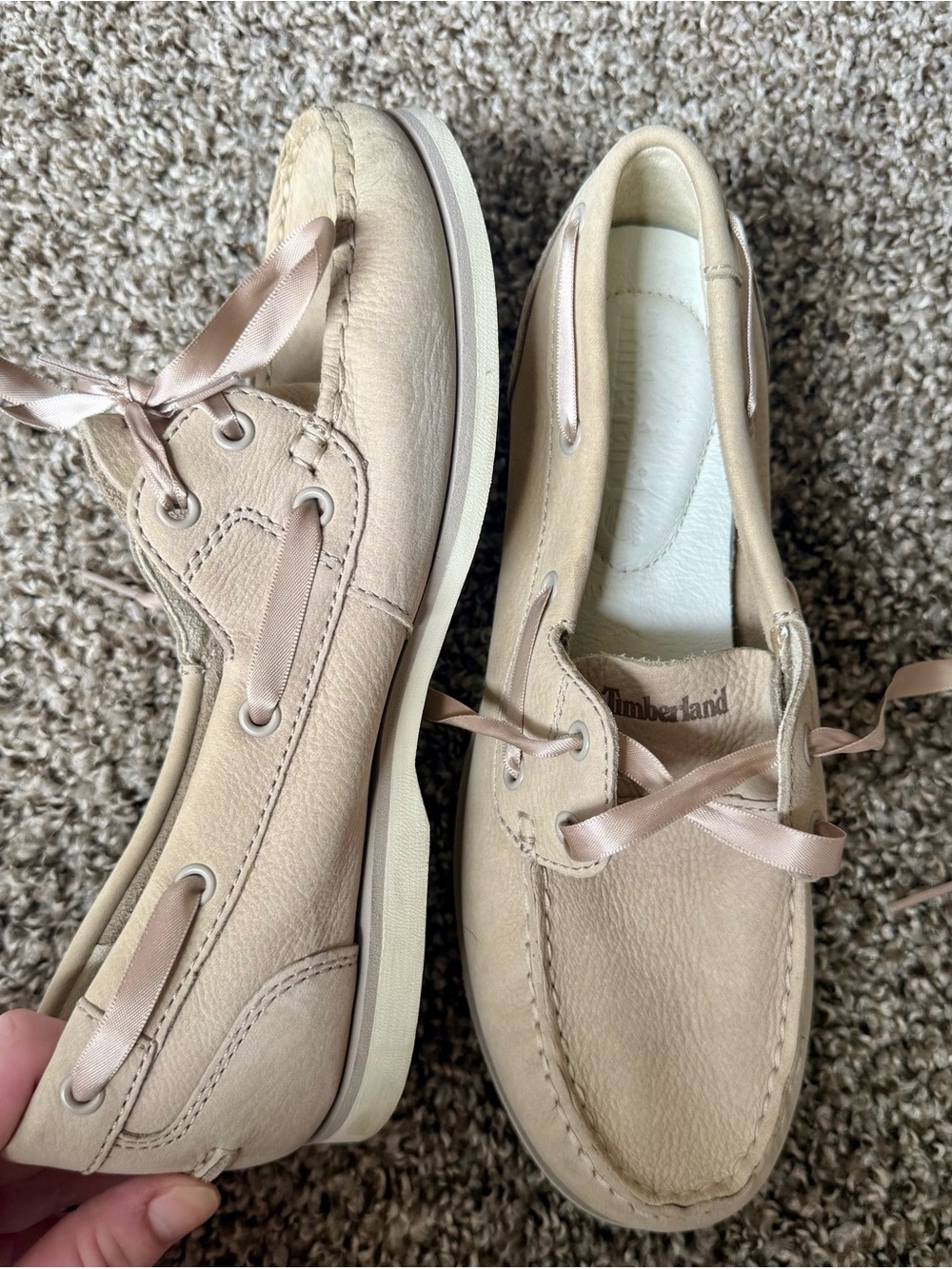 Timberland Women's Light Beige Leather Moccasin Boat Shoes